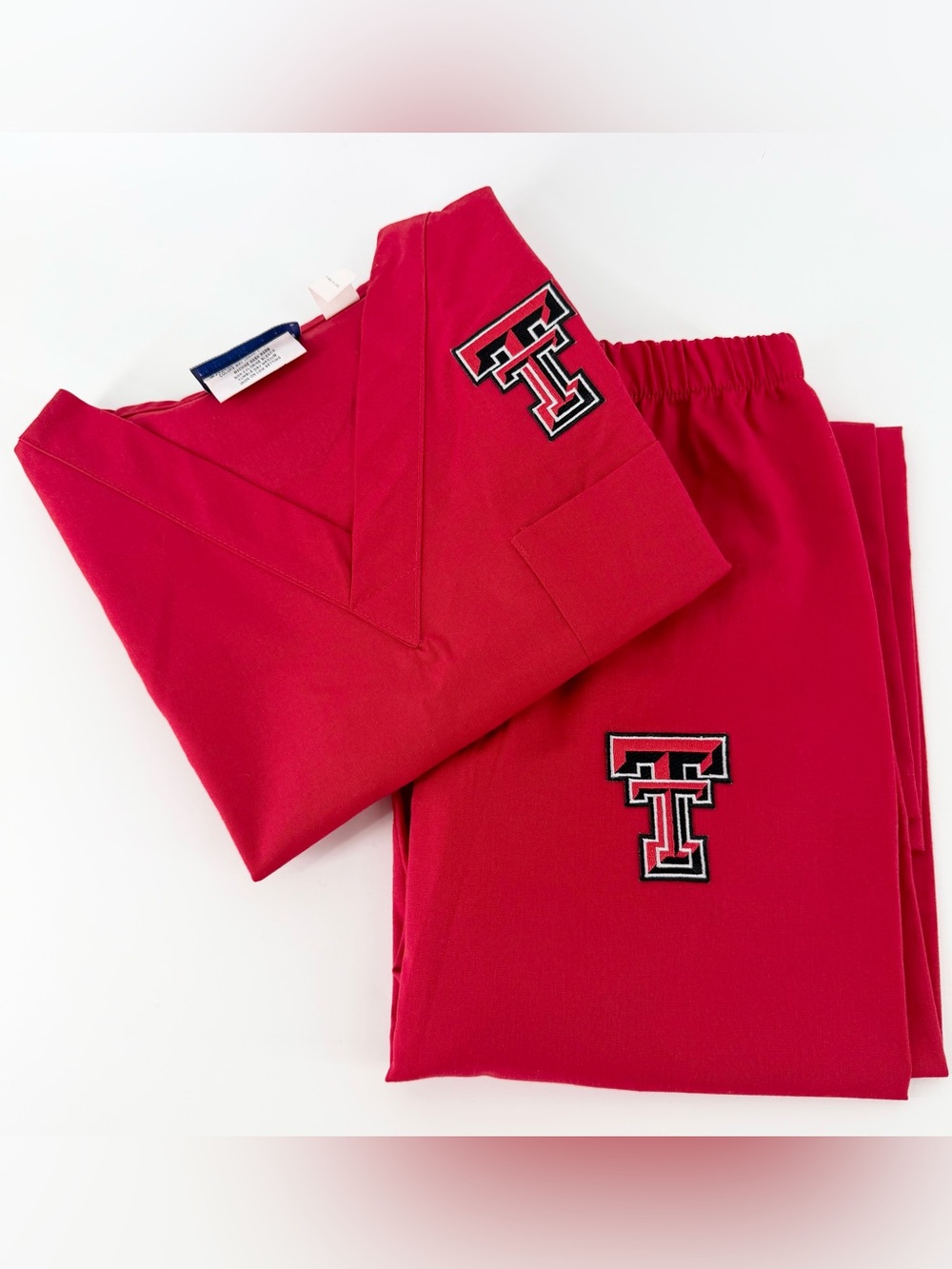 NWT Landau Texas Tech Kids Scrubs Set Size 8/10 Red Raiders Youth V-Neck Pants - Picture 4 of 16